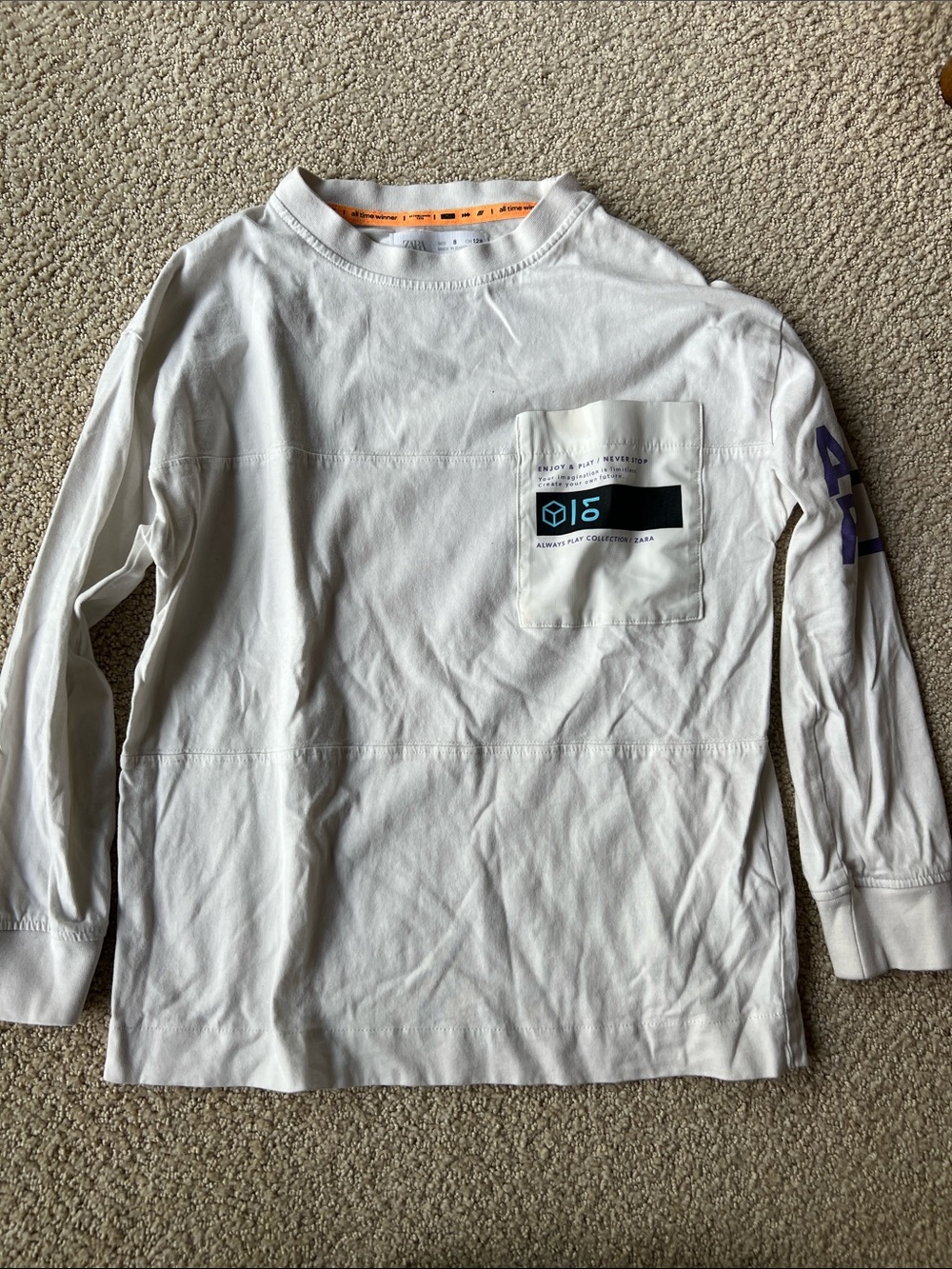Zara White Long-Sleeve Pocket Tee with Chest Patch